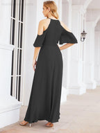 Cold Shoulder Bridesmaid Dresses A-Line Long Formal Evening Gowns 28074