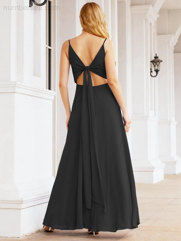 Spaghetti Strap Bridesmaid Dresses V Neck Butterfly Back Fromal Evening Party Prom Gown 28036
