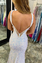 V-Neck Backless Sequins Long Mermaid Prom Dress