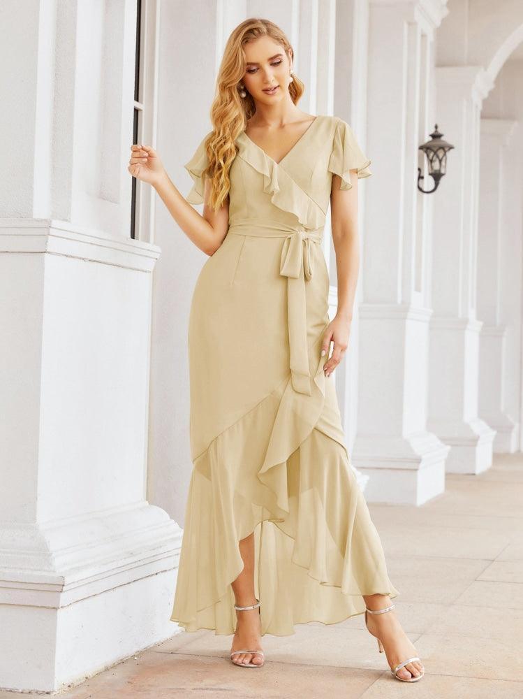 Ruffled Bridesmaid Dresses Mermaid Formal Violin Evening Party Prom Gowns 28042