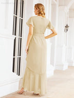 Ruffled Bridesmaid Dresses Mermaid Formal Violin Evening Party Prom Gowns 28042