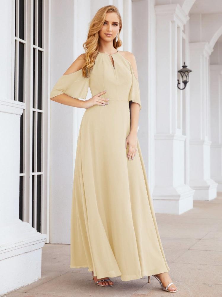 Cold Shoulder Bridesmaid Dresses A-Line Long Formal Evening Gowns 28074