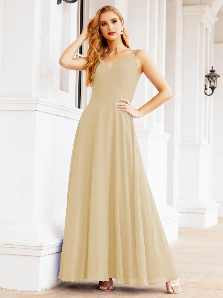 Spaghetti Strap Bridesmaid Dresses V Neck Butterfly Back Fromal Evening Party Prom Gown 28036