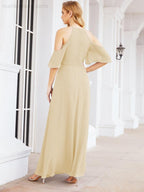 Cold Shoulder Bridesmaid Dresses A-Line Long Formal Evening Gowns 28074