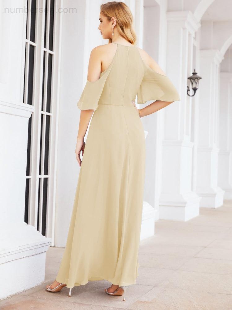 Cold Shoulder Bridesmaid Dresses A-Line Long Formal Evening Gowns 28074
