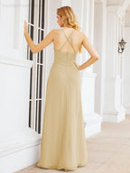 Halter Bridesmaid Dresses with Pockets Sleeveless Formal Evening Party Prom Gowns  28055