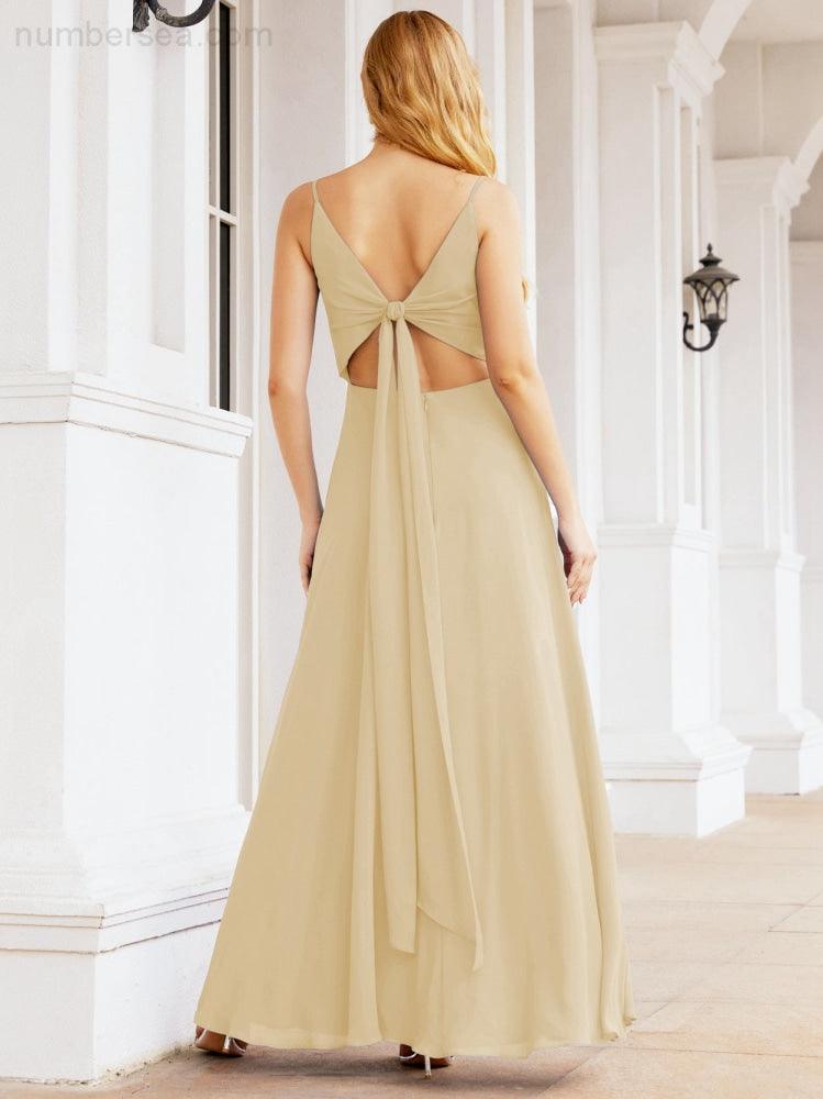 Spaghetti Strap Bridesmaid Dresses V Neck Butterfly Back Fromal Evening Party Prom Gown 28036