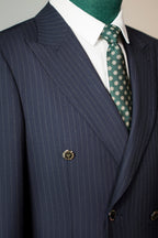 Double Breasted Pinstripe Wool Suit For Formal Groom And Business