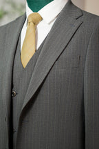 Three Piece Pinstripe Wool Suit With Waistcoat And Notched Lapel Tailored Fit