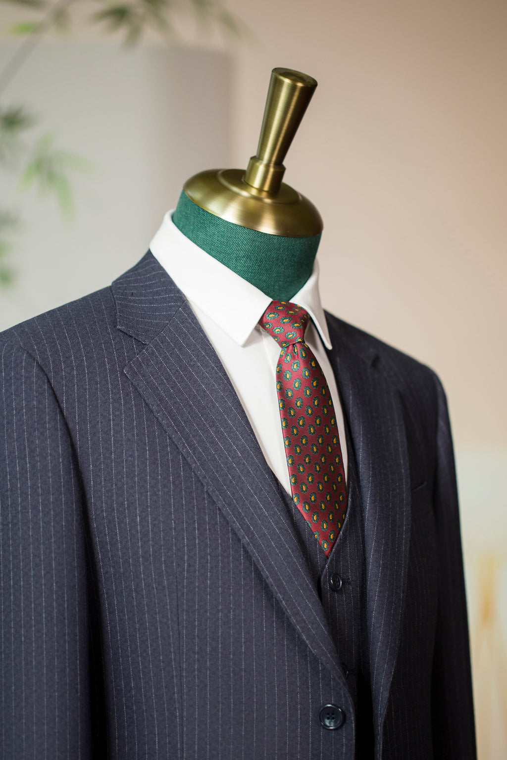 Three Piece Pinstripe Wool Wedding Suit For Groom Classic Tailored Fit