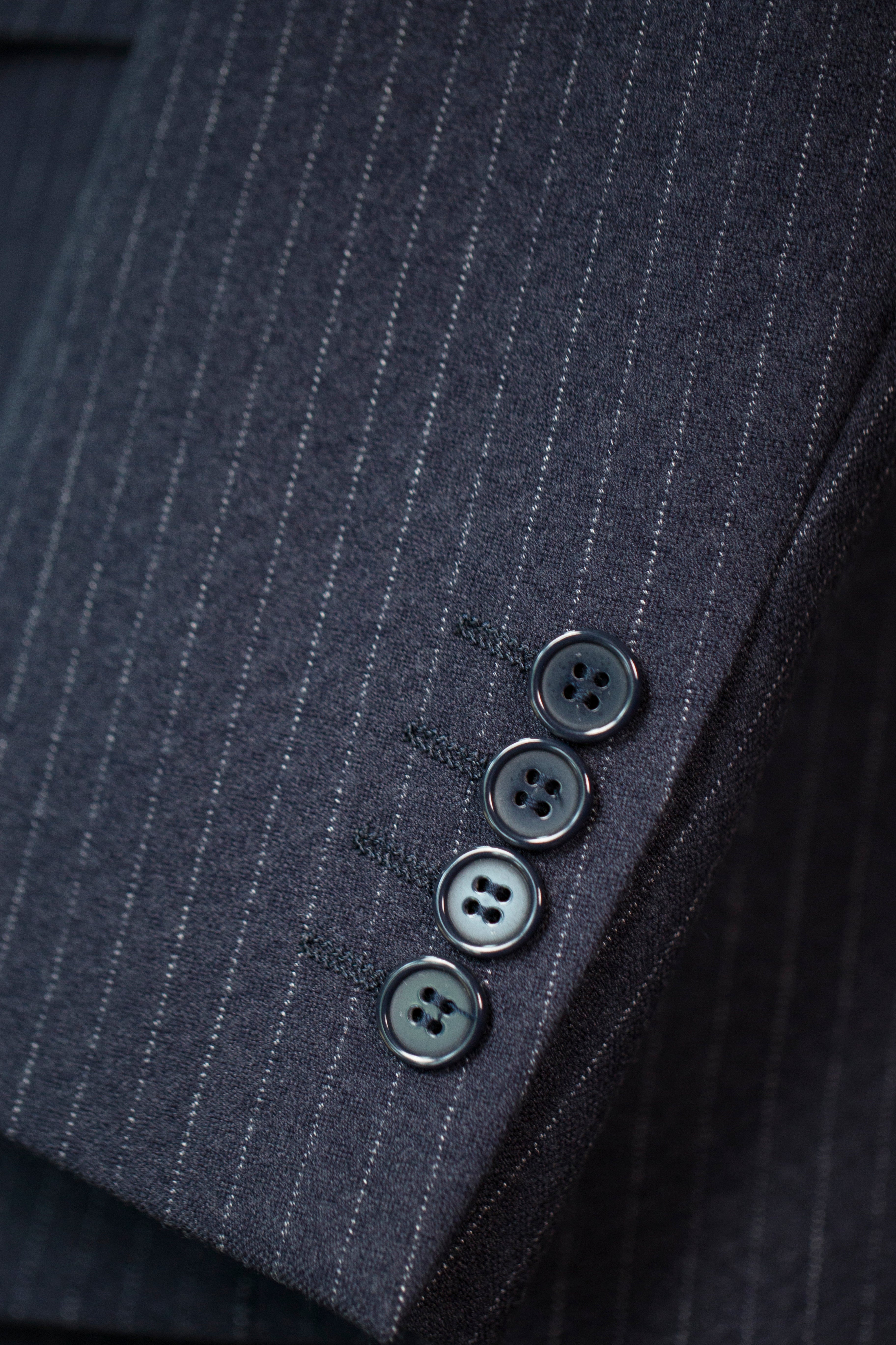 Three Piece Pinstripe Wool Wedding Suit For Groom Classic Tailored Fit