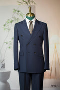 Double Breasted Pinstripe Navy Wool Suit Tailored For Groom And Business