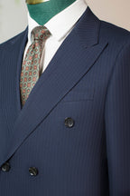Double Breasted Pinstripe Navy Wool Suit Tailored For Groom And Business