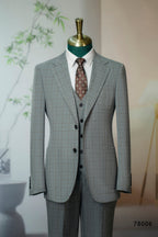 Three Piece Windowpane Wool Suit Tailored Fit for Formal Groom and Business
