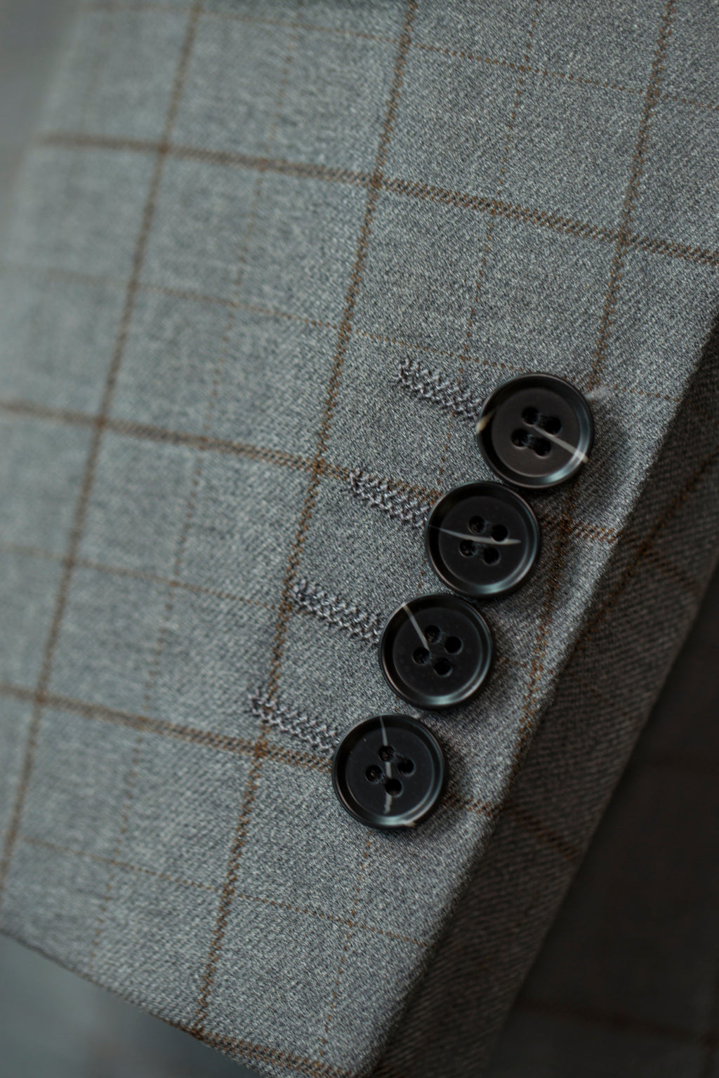 Three Piece Windowpane Wool Suit Tailored Fit for Formal Groom and Business