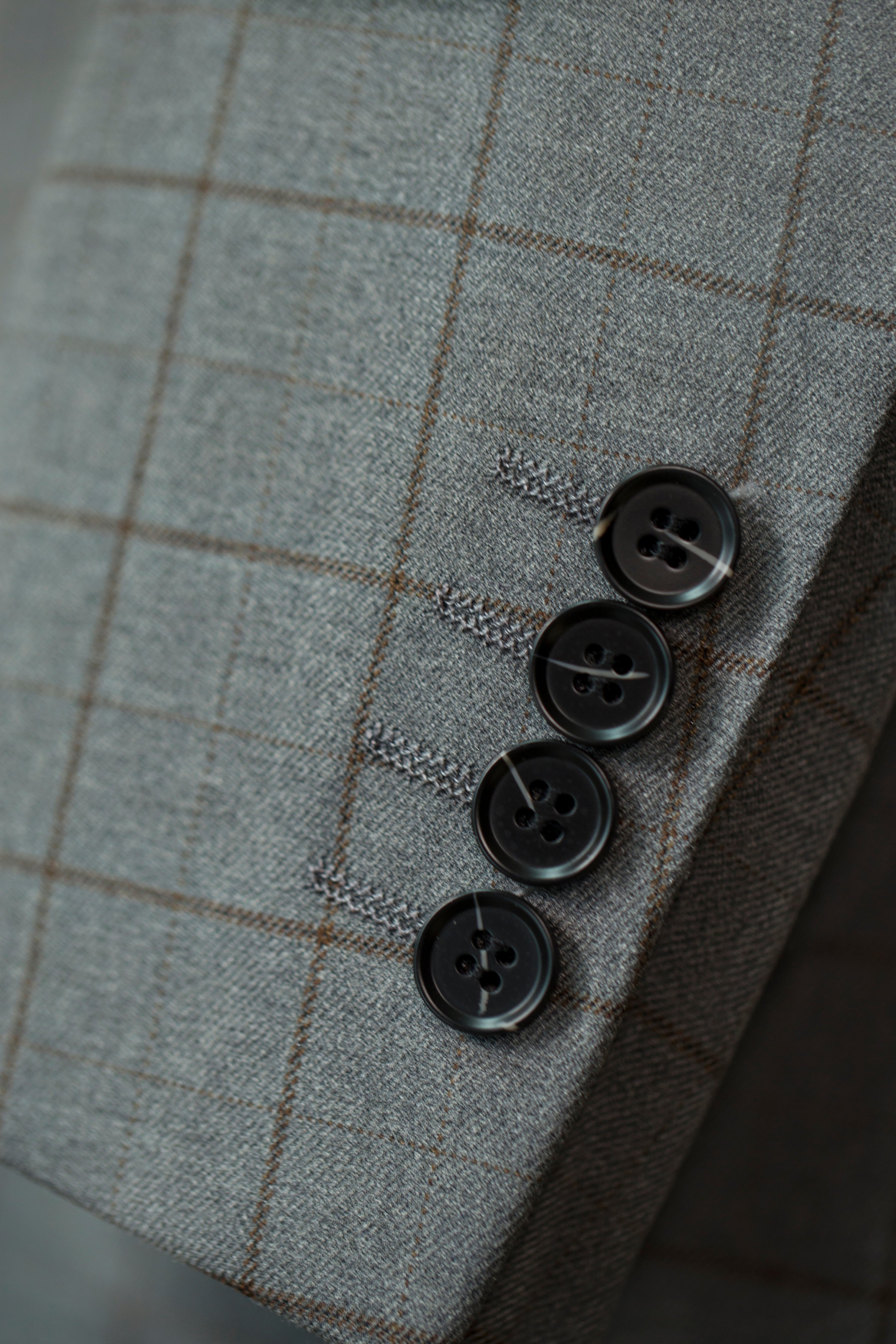 Three Piece Windowpane Wool Suit Tailored Fit for Formal Groom and Business