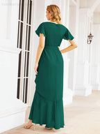 Ruffled Bridesmaid Dresses Mermaid Formal Violin Evening Party Prom Gowns 28042
