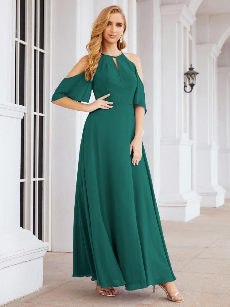 Cold Shoulder Bridesmaid Dresses A-Line Long Formal Evening Gowns 28074
