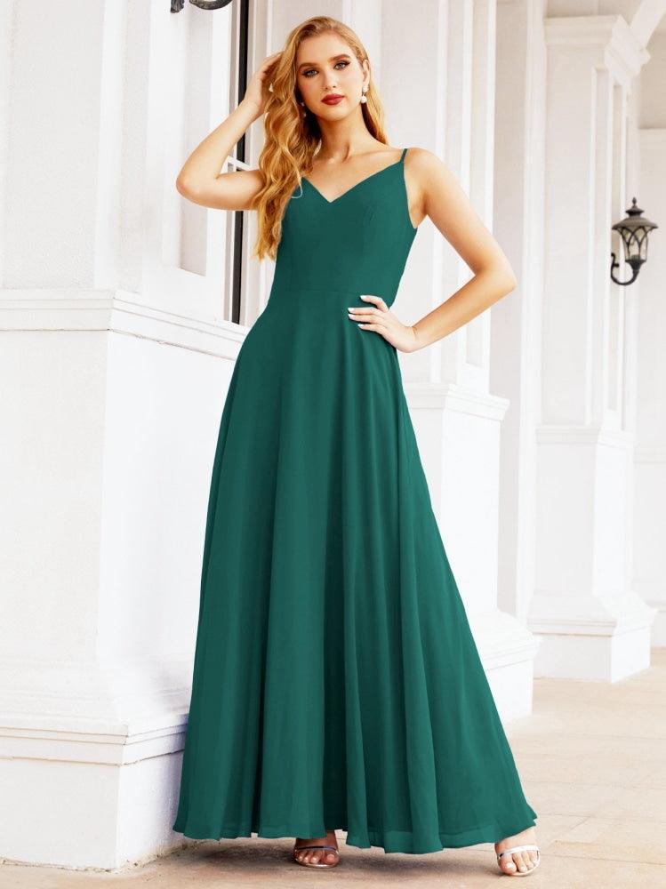 Spaghetti Strap Bridesmaid Dresses V Neck Butterfly Back Fromal Evening Party Prom Gown 28036