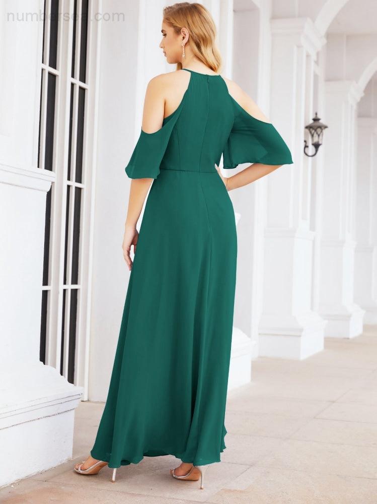 Cold Shoulder Bridesmaid Dresses A-Line Long Formal Evening Gowns 28074