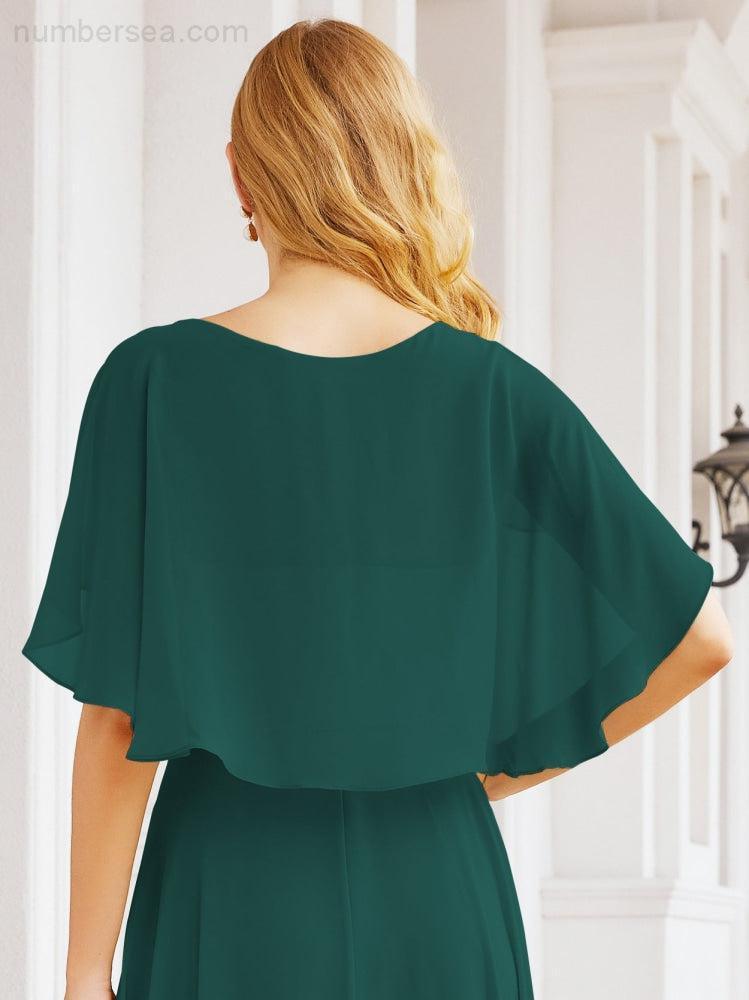Bridesmaid Dresses for Wedding Formal Evening Party Prom Gown with Cape 28050