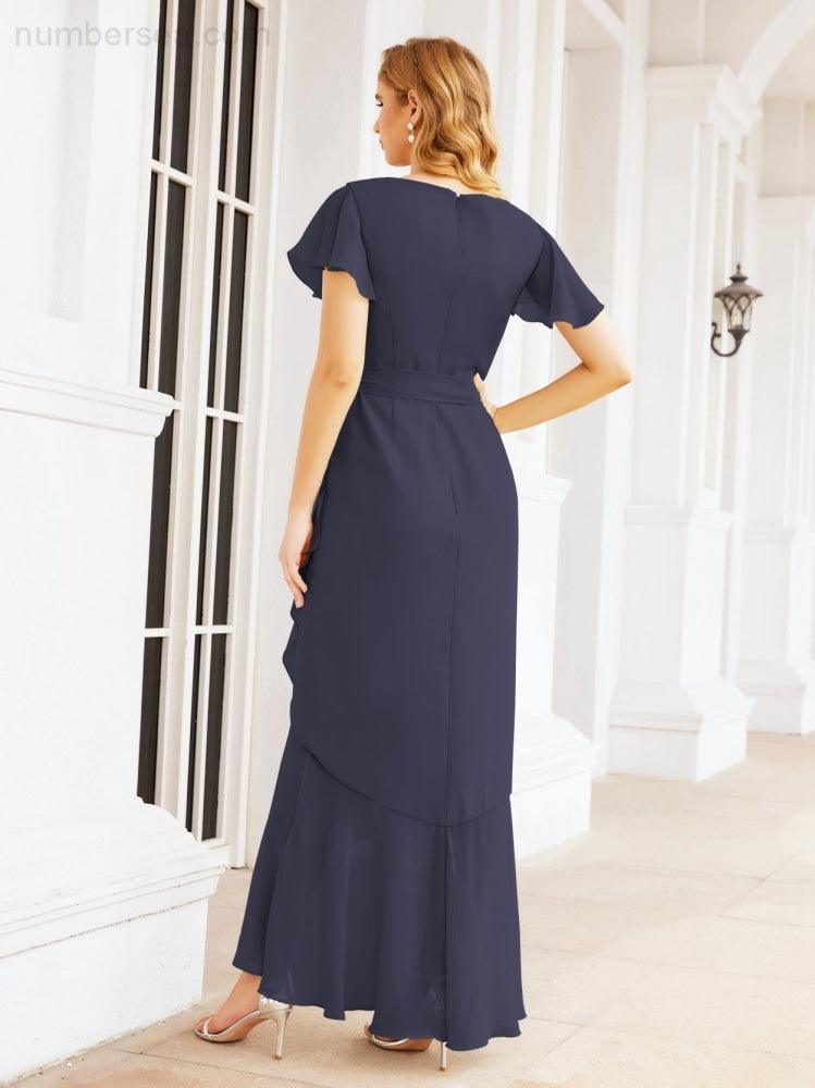 Ruffled Bridesmaid Dresses Mermaid Formal Violin Evening Party Prom Gowns 28042