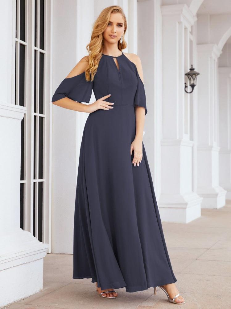 Cold Shoulder Bridesmaid Dresses A-Line Long Formal Evening Gowns 28074