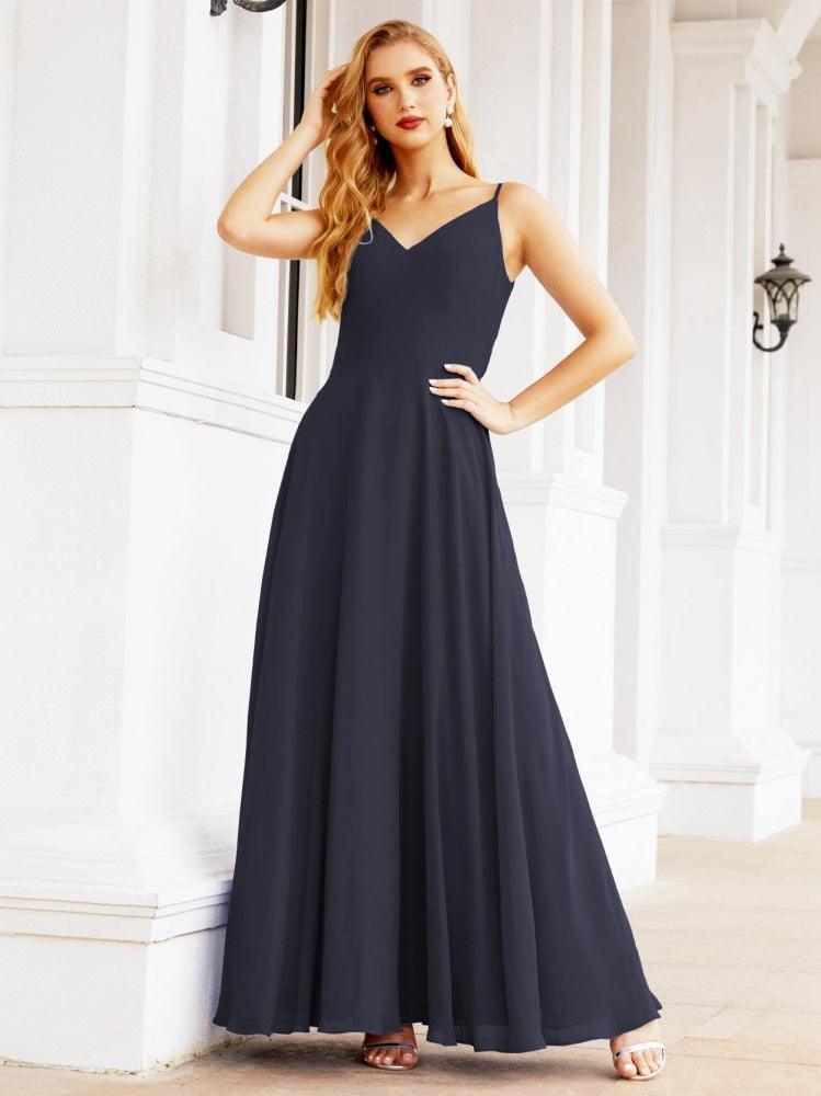 Spaghetti Strap Bridesmaid Dresses V Neck Butterfly Back Fromal Evening Party Prom Gown 28036