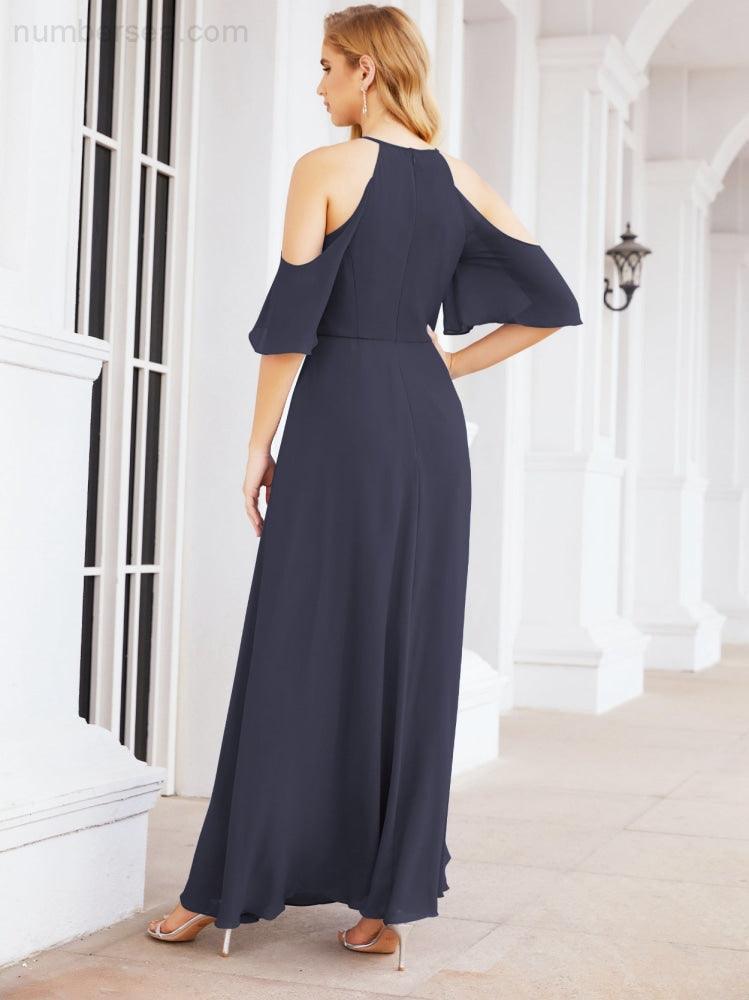 Cold Shoulder Bridesmaid Dresses A-Line Long Formal Evening Gowns 28074