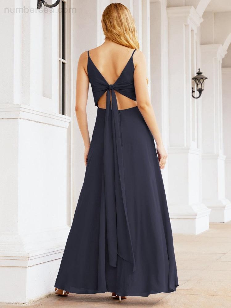 Spaghetti Strap Bridesmaid Dresses V Neck Butterfly Back Fromal Evening Party Prom Gown 28036