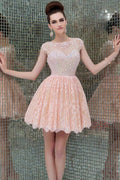 Pink High Neck Beaded Homecoming Dresses, Short Prom Dress, Graduation Dress