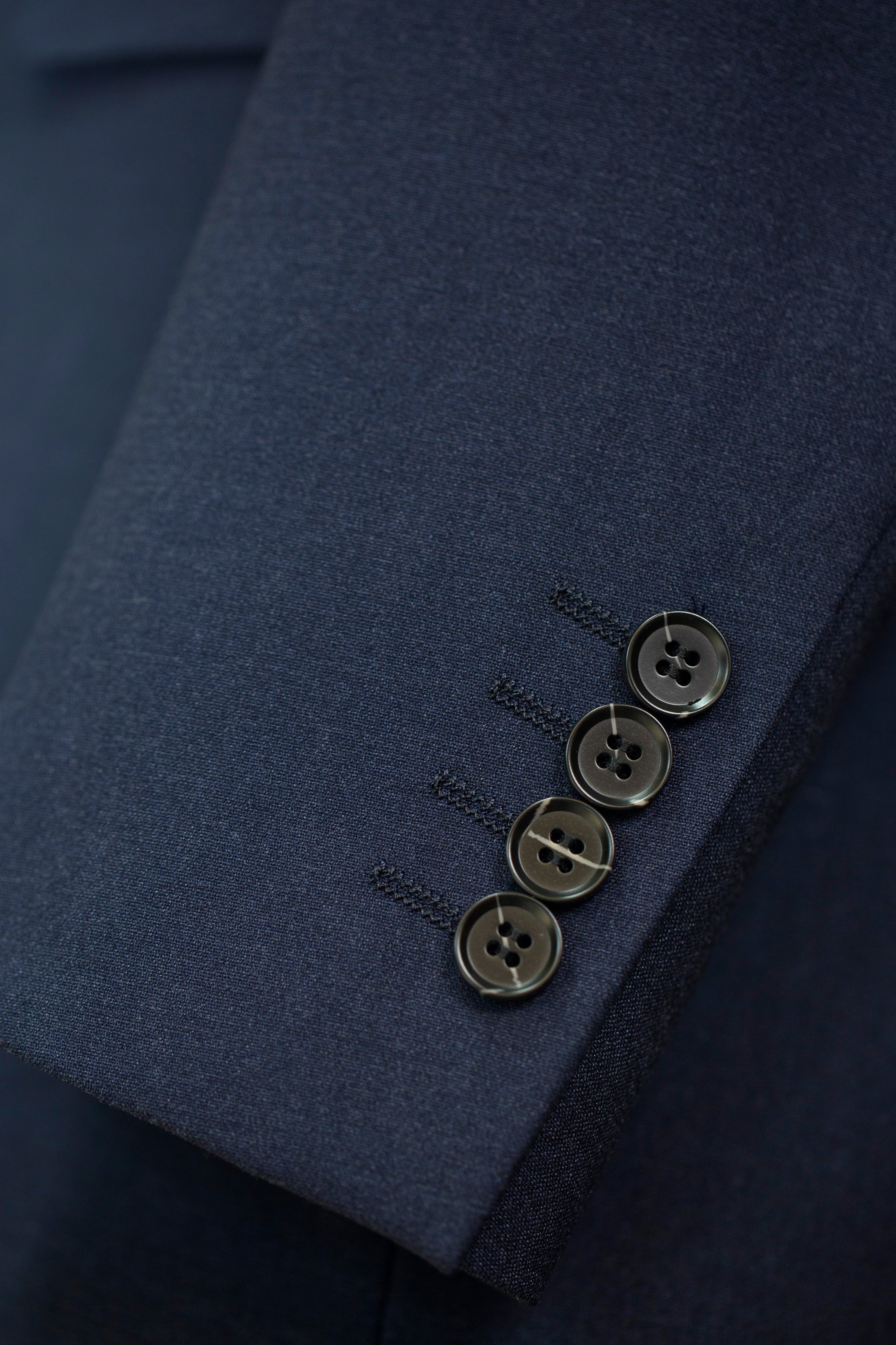 Double Breasted Navy Wool Suit With Peak Lapels For Formal Or Business