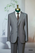 Three Piece Subtle Pinstripe Grey Wool Suit Tailored For Groom And Business