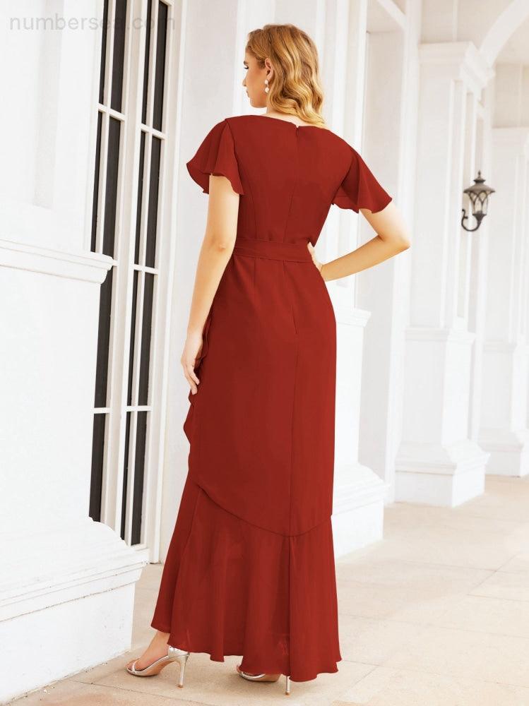 Ruffled Bridesmaid Dresses Mermaid Formal Violin Evening Party Prom Gowns 28042