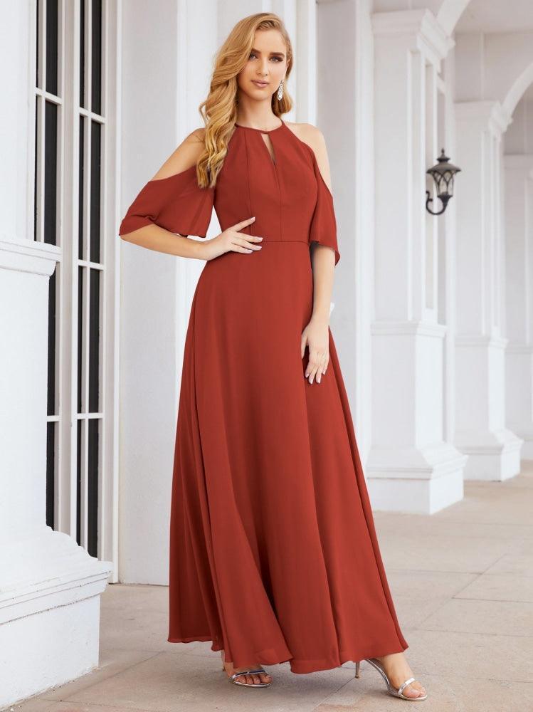 Cold Shoulder Bridesmaid Dresses A-Line Long Formal Evening Gowns 28074