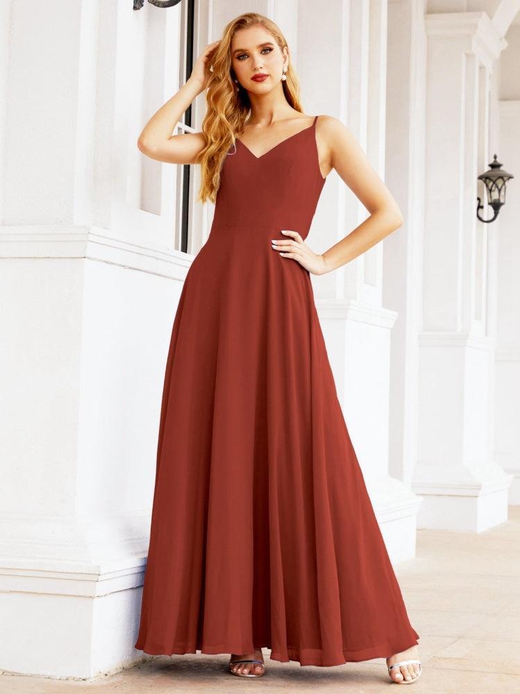 Spaghetti Strap Bridesmaid Dresses V Neck Butterfly Back Fromal Evening Party Prom Gown 28036