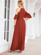 Cold Shoulder Bridesmaid Dresses A-Line Long Formal Evening Gowns 28074