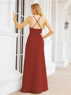 Halter Bridesmaid Dresses with Pockets Sleeveless Formal Evening Party Prom Gowns  28055