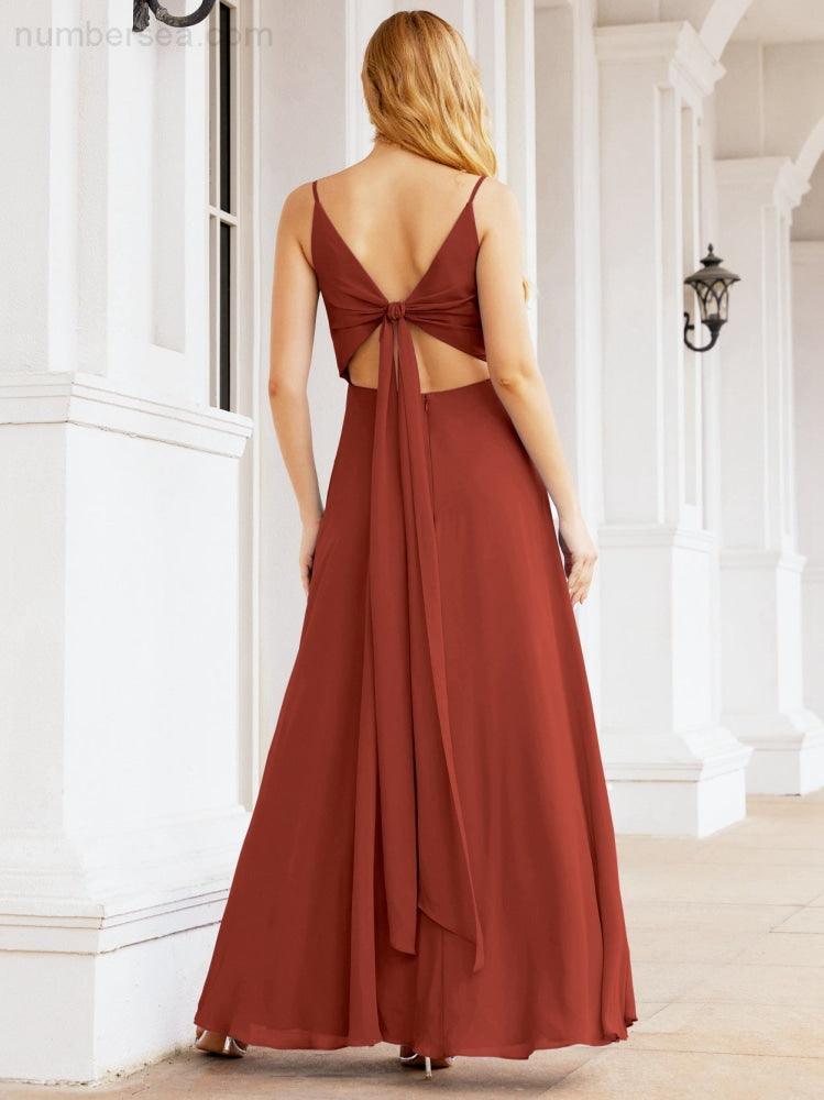 Spaghetti Strap Bridesmaid Dresses V Neck Butterfly Back Fromal Evening Party Prom Gown 28036