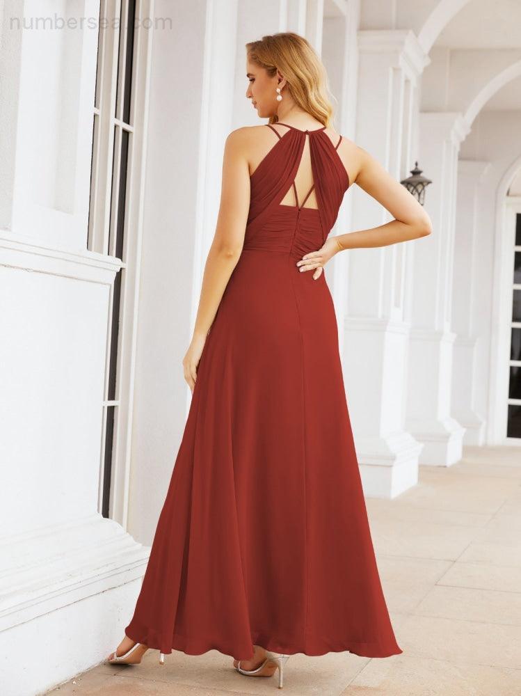 Double Spaghetti Straps Bridesmaid Dresses for Women Long Formal Party Dress Side Split 28051