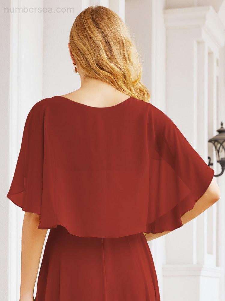 Bridesmaid Dresses for Wedding Formal Evening Party Prom Gown with Cape 28050