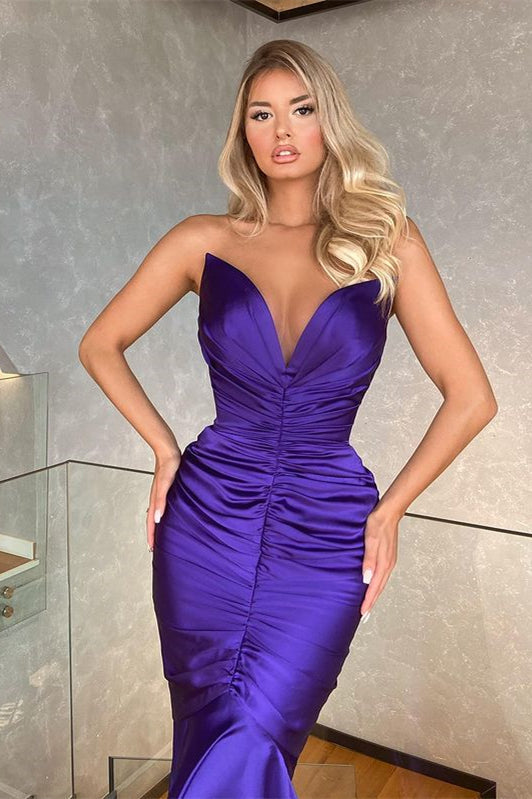 Elegant Long Sweetheart Satin Mermaid Evening Prom Dress