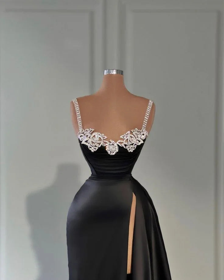 Gorgeous Black Straps Sweetheart Sheath Evening Dress Y6666