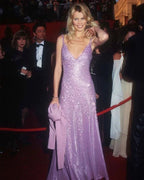 Gorgeous Deep V Satin Beaded Evening Gown Purple Formal Party Prom Dress Y8168