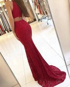 Elegant Burgundy Mermaid Lace Evening Dresses Y771