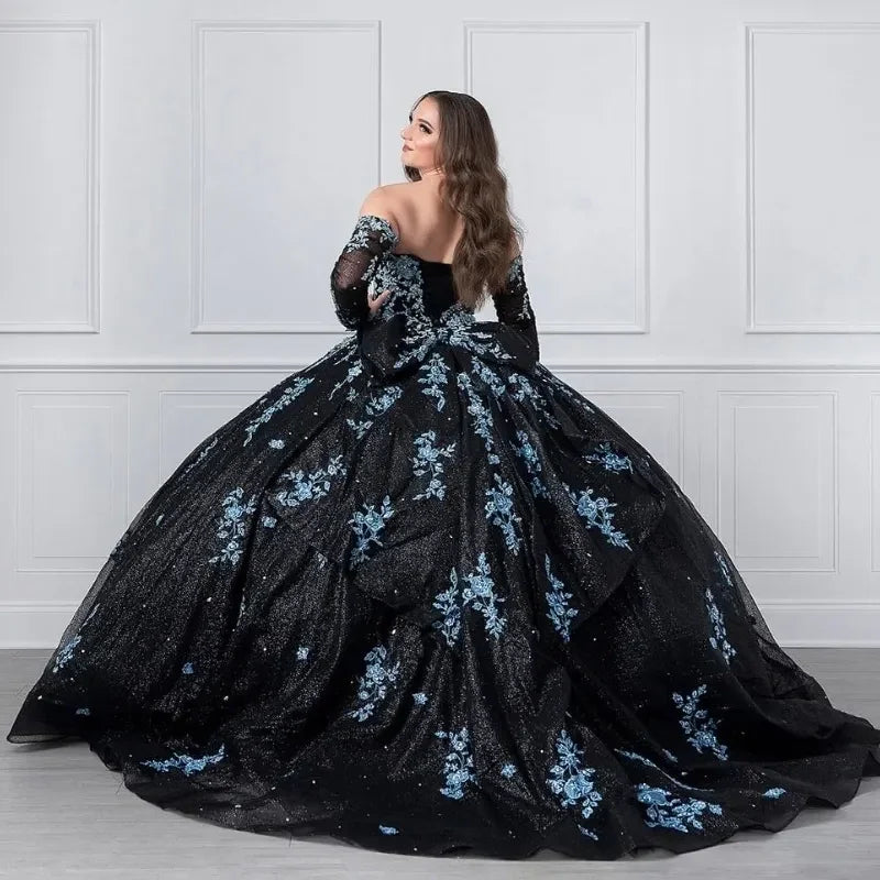 Unique Black and Light Blue Quinceanera Dress Princess Dress Sweet 16 Dress Ball Gown Y4319