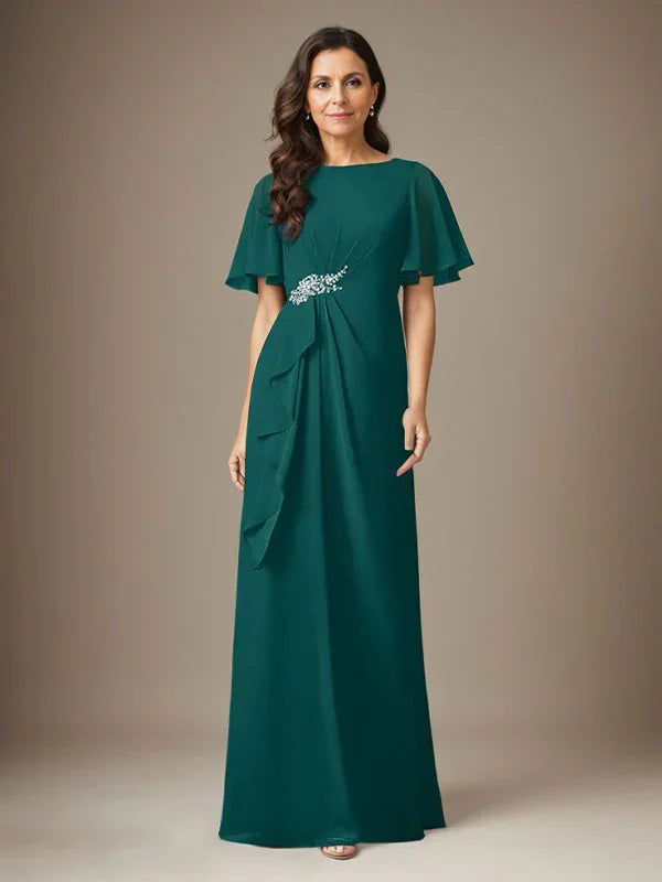 Dark Navy Sheath Beaded Chiffon Dress