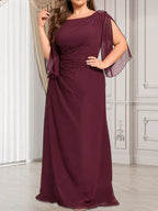 Sheath/Column Scoop Floor-Length Chiffon Mother of the Bride Dress With Pleated Beading