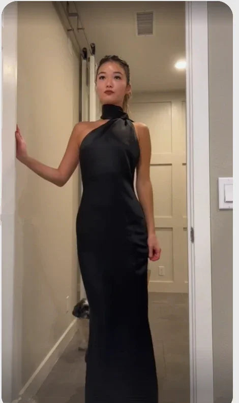 Elegant Black Backless Long Prom Dress Black Evening Dress Y7426