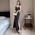 Spaghetti Strap Ruched Mermaid Evening Dress | Sparkle High-Slit Prom Gown